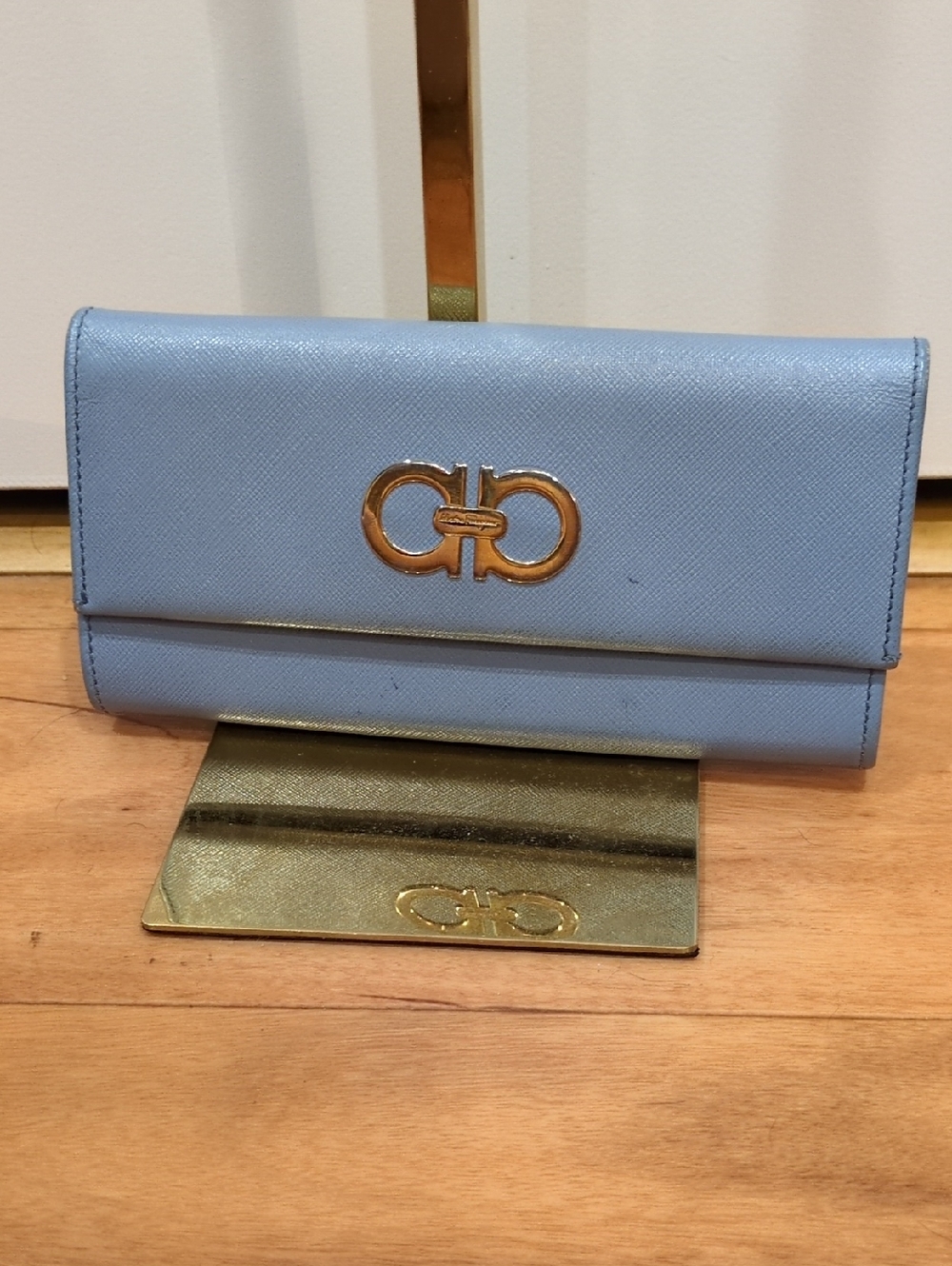 Salvatore Ferragamo Light Blue Wallet with Gold Logo